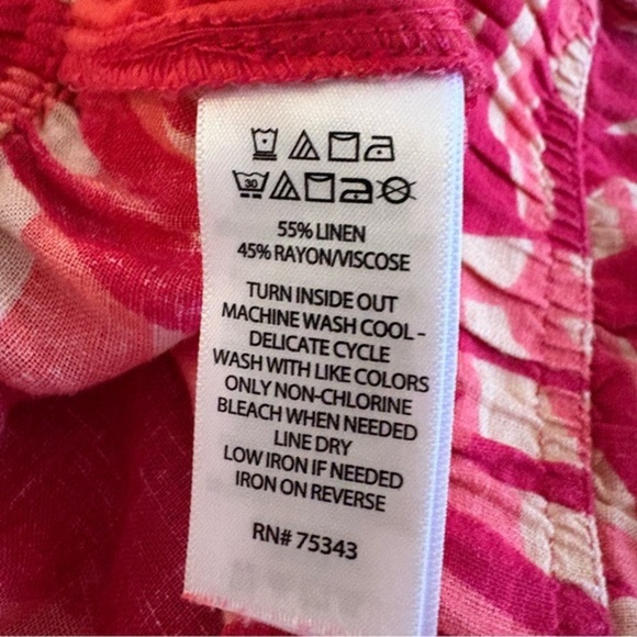 Tahari Linen Blend Womens Red Tropical Print Wide Leg Pants size Small vacation - Picture 6 of 6